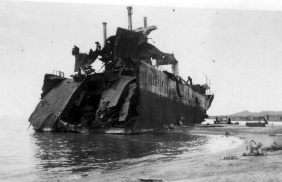 LST after a bomb hit